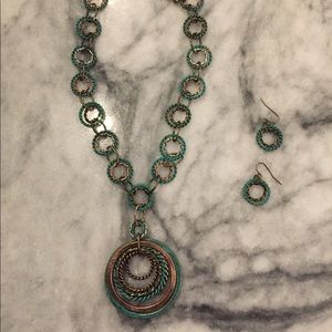 Copper and patina necklace and earring set